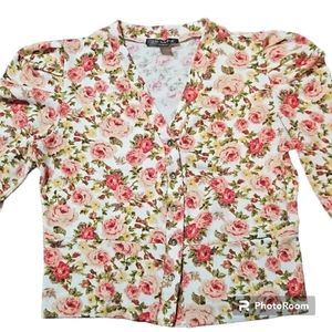 3/$20-Floral Knit Cardigan Puff Sleeves, Medium